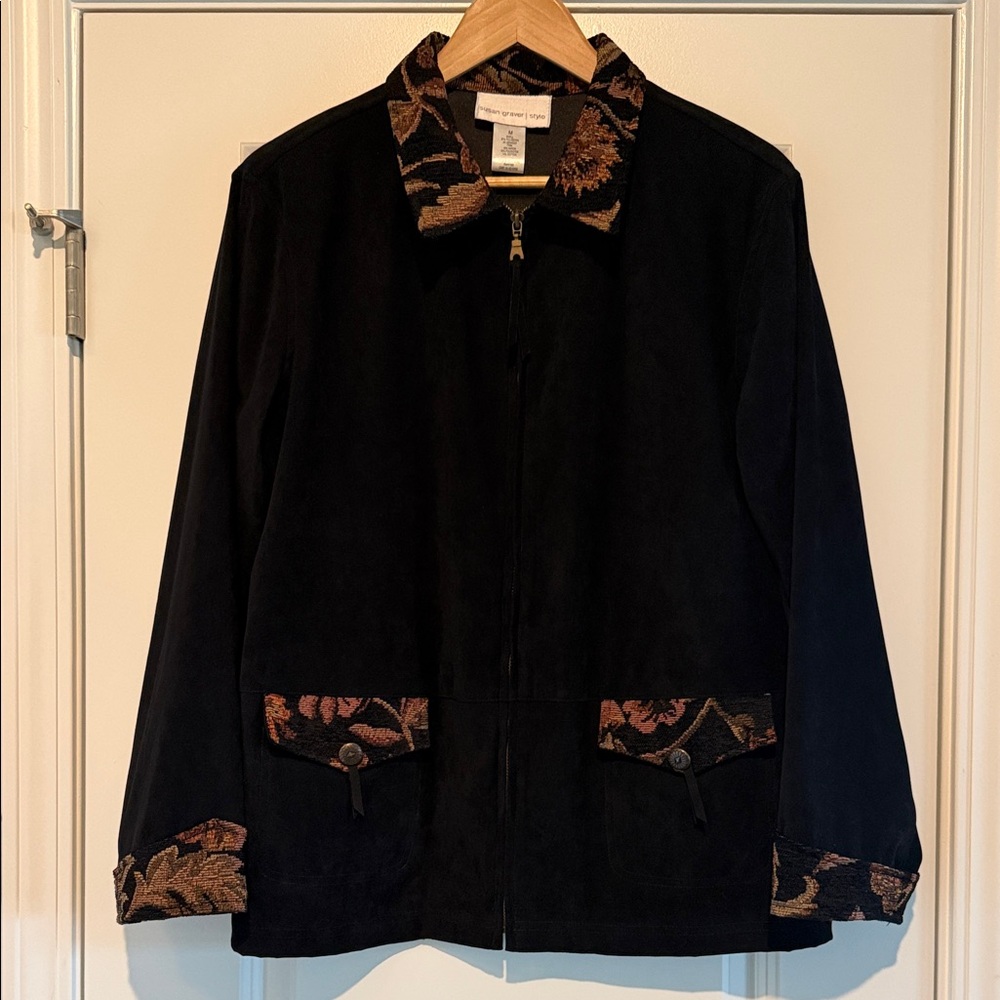 Susan Graver Black Jacket with Brown Trim Accents